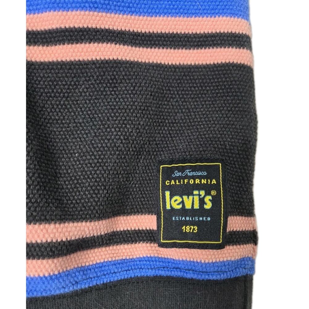 Levi's Funnel Neck Knit Pullover Sweater Off Shore Palace Blue Rugby Stripe M - Picture 7 of 10